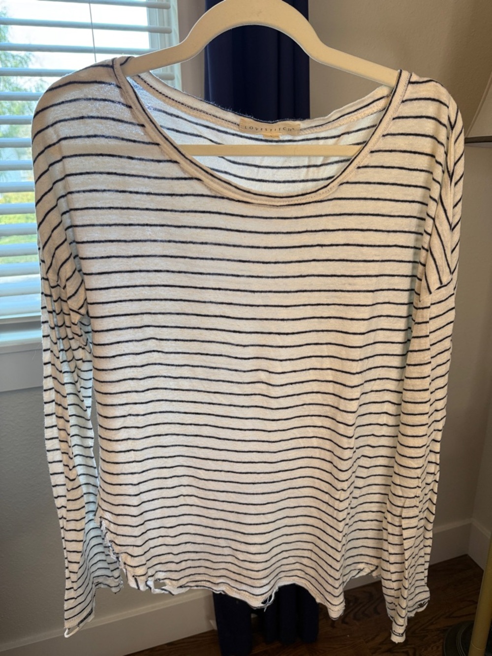 lovestitch Cream and Navy Striped Crew Neck Long Sleeve Top
